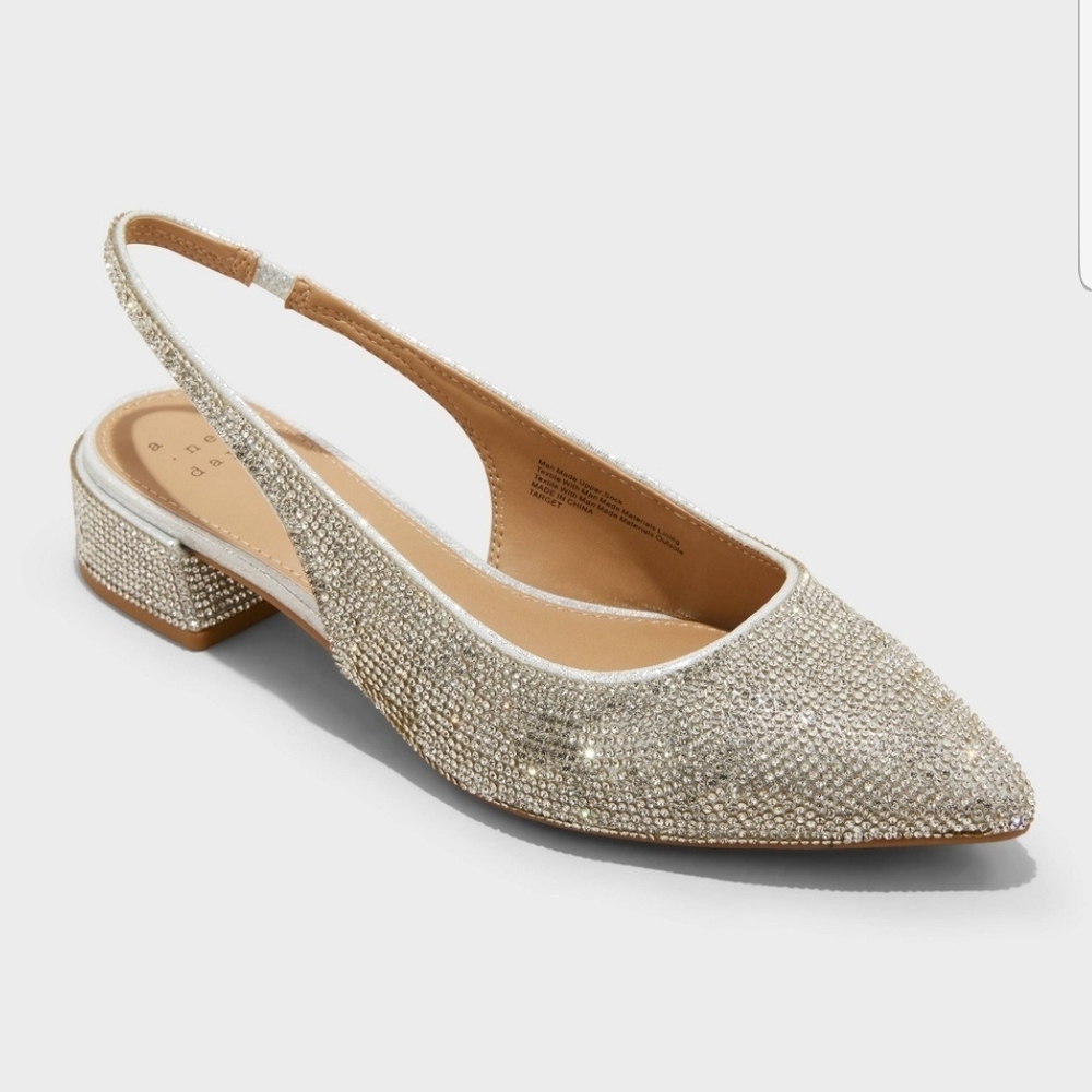 A New Day Silver Glitter Slingback Flats